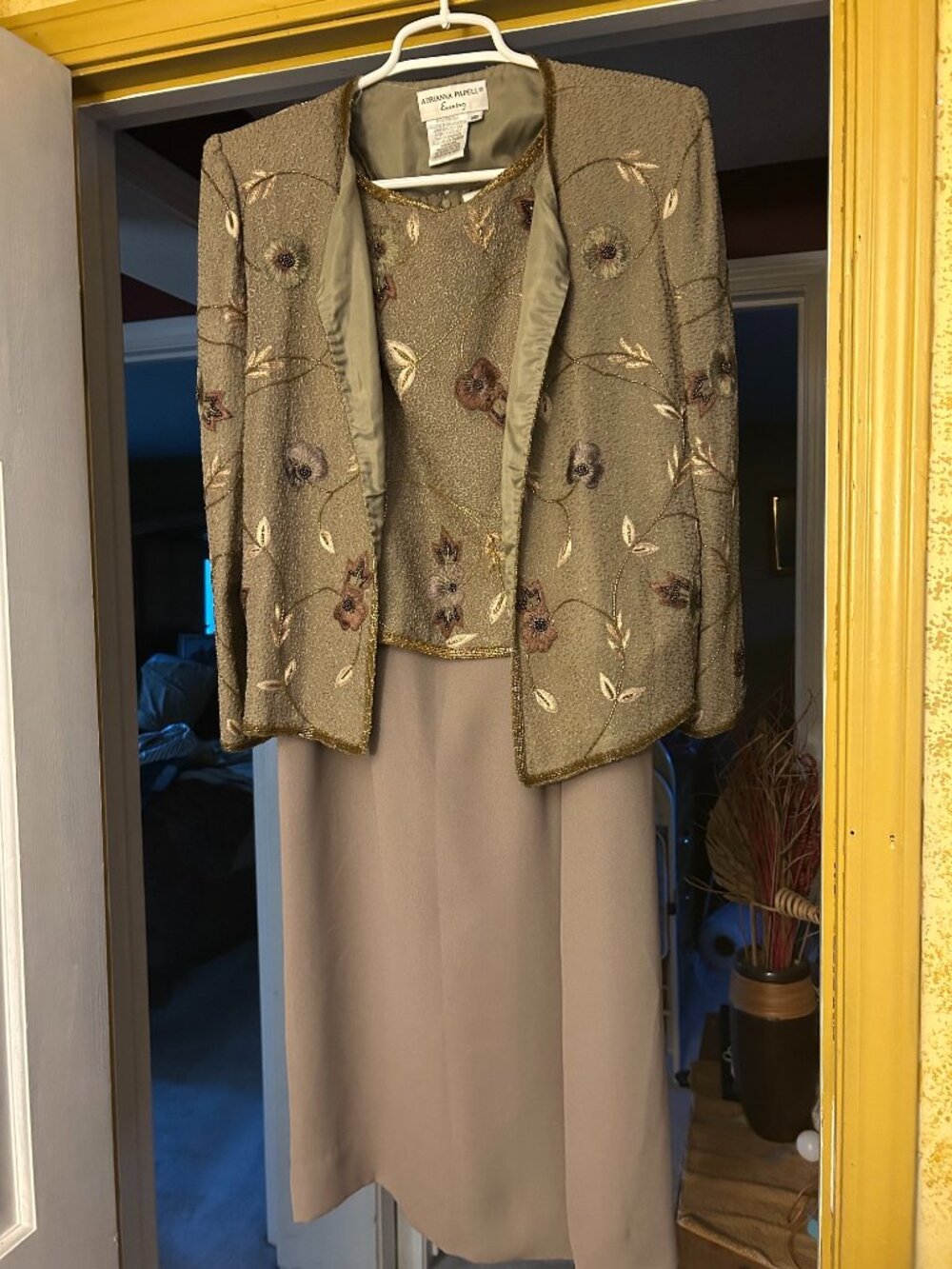 Adrianna Papell Evening  dress  Beaded  Embroidered  Silk jacket w  matching